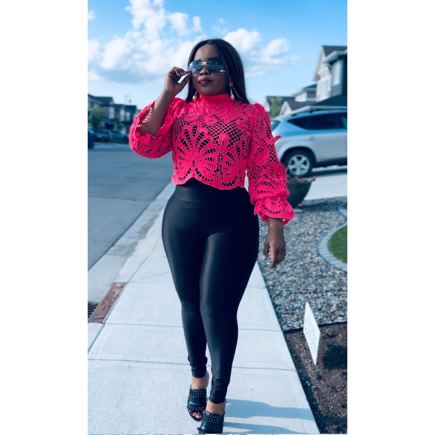 Puff Sleeve High-Neck Crop Top