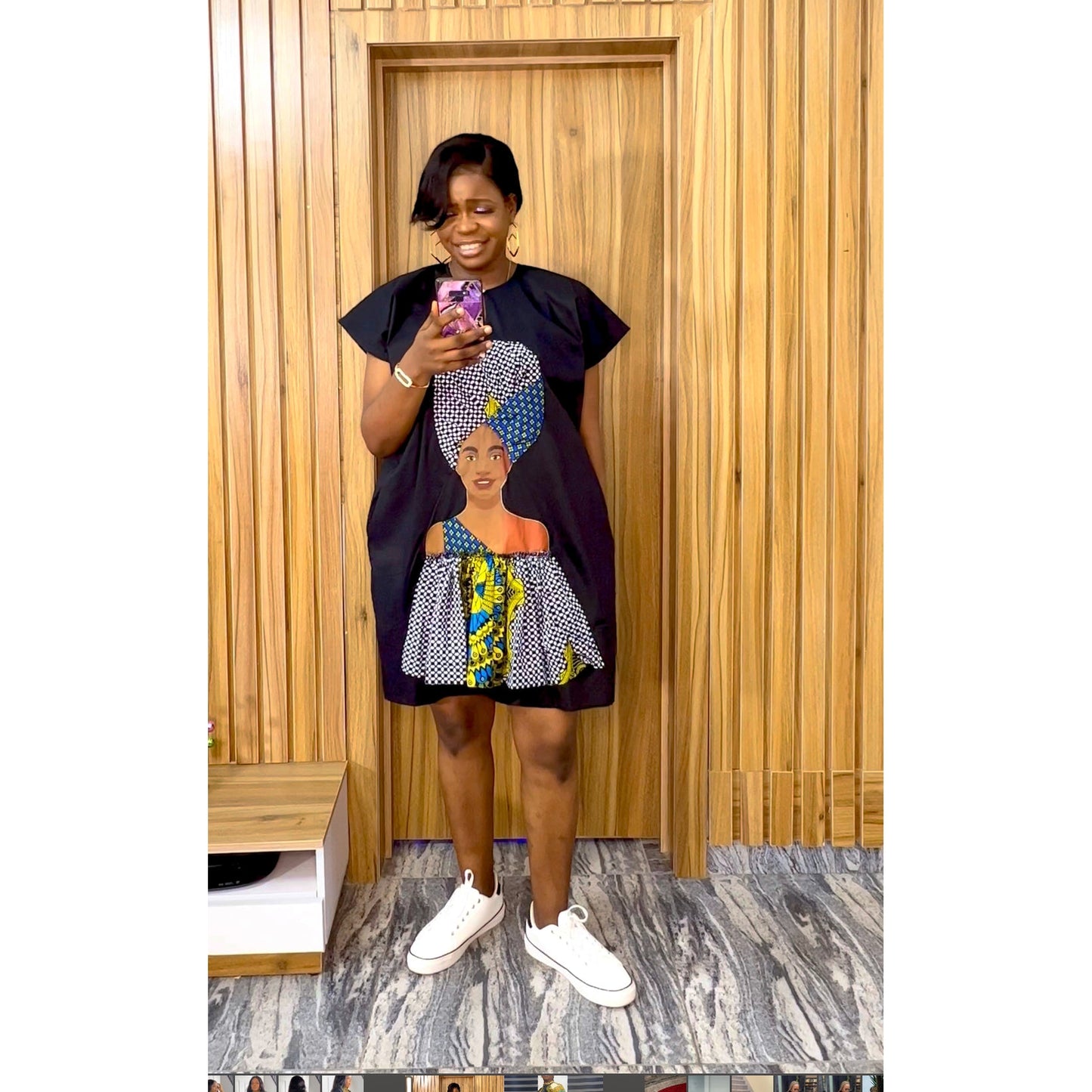 Black Danshiki Patched with Afro Print