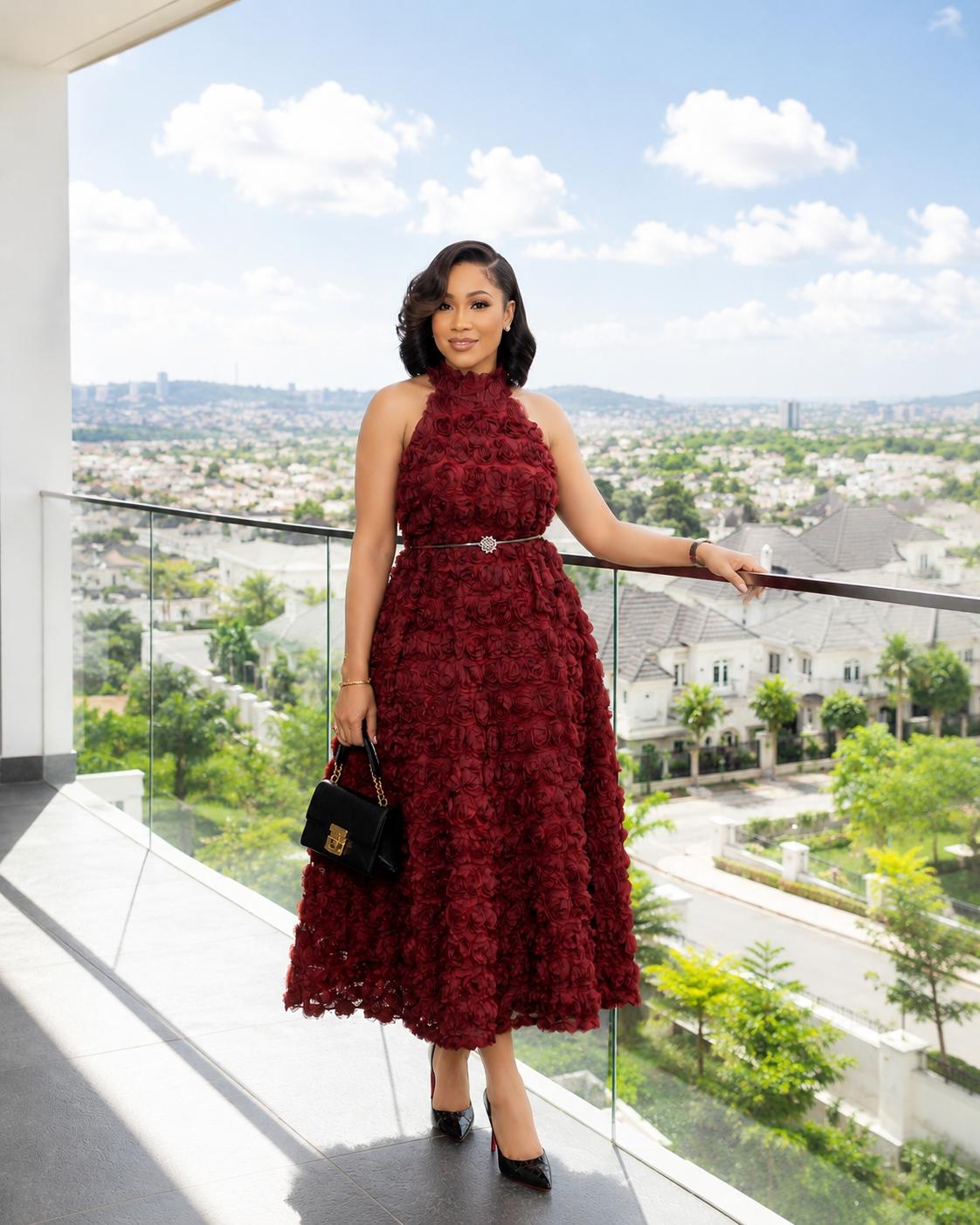 Rose Garden Floral Wine Dress