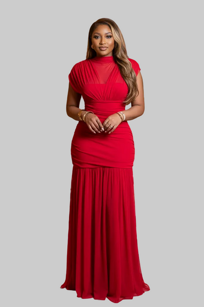 Tara Stretchy Mesh Ruched Maxi Evening Dress