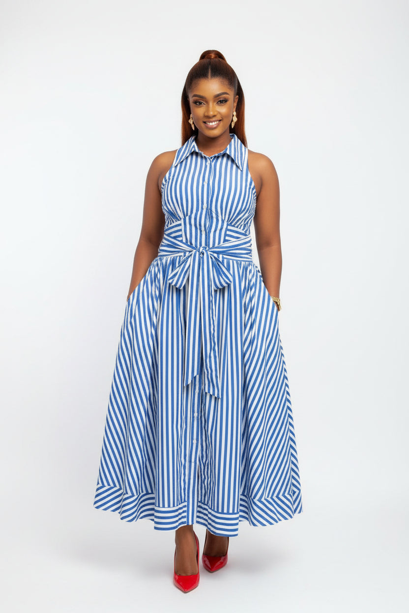 Andrea Pinstripe Maxi Dress