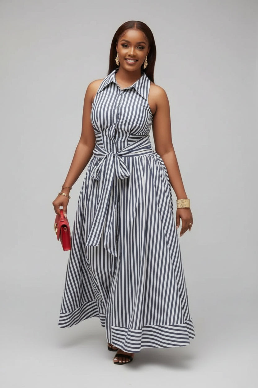 Andrea Pinstripe Maxi Dress