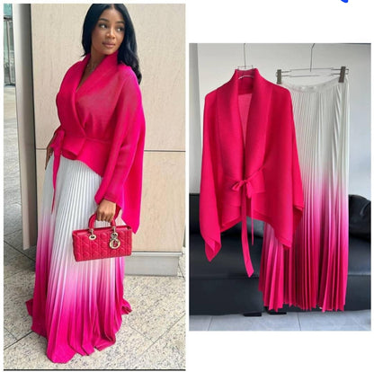 Trendy Pleated Skirt and Bat Sleeve Top