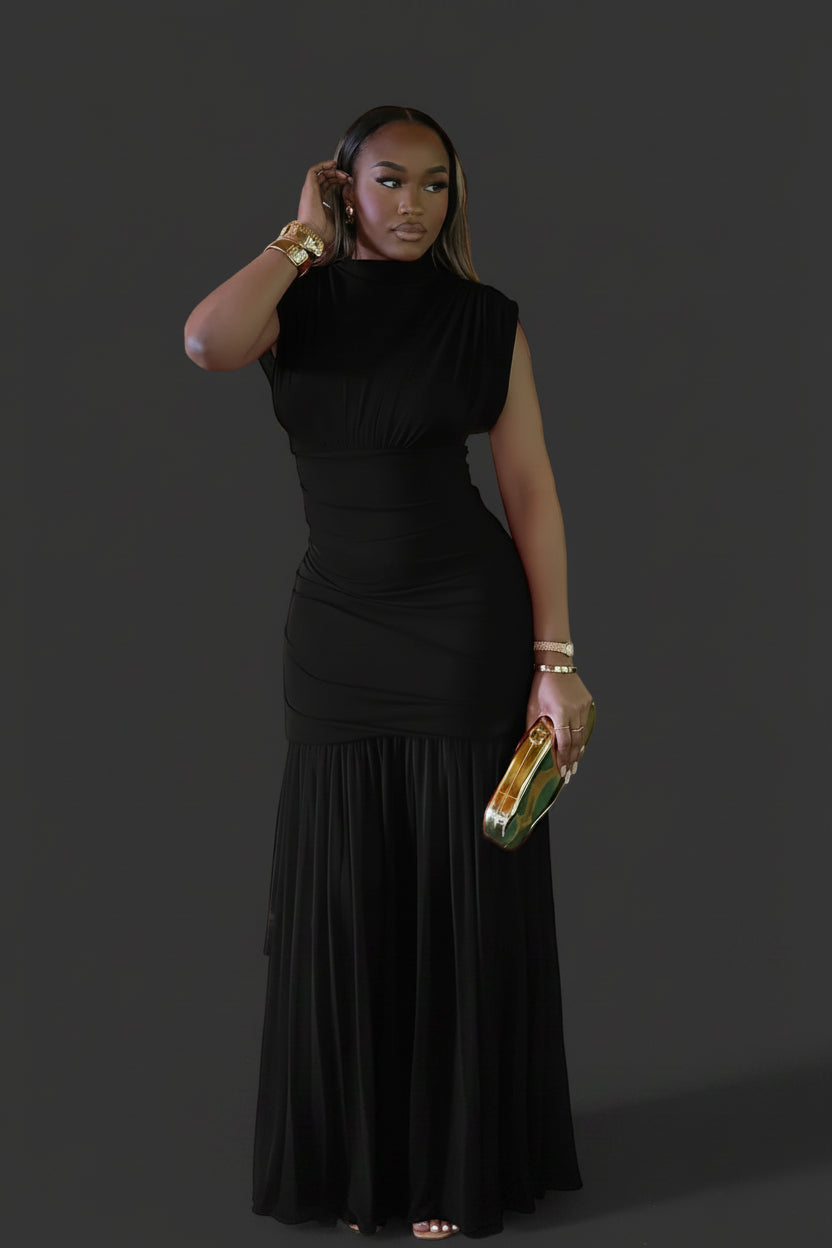 Tara Stretchy Mesh Ruched Maxi Evening Dress