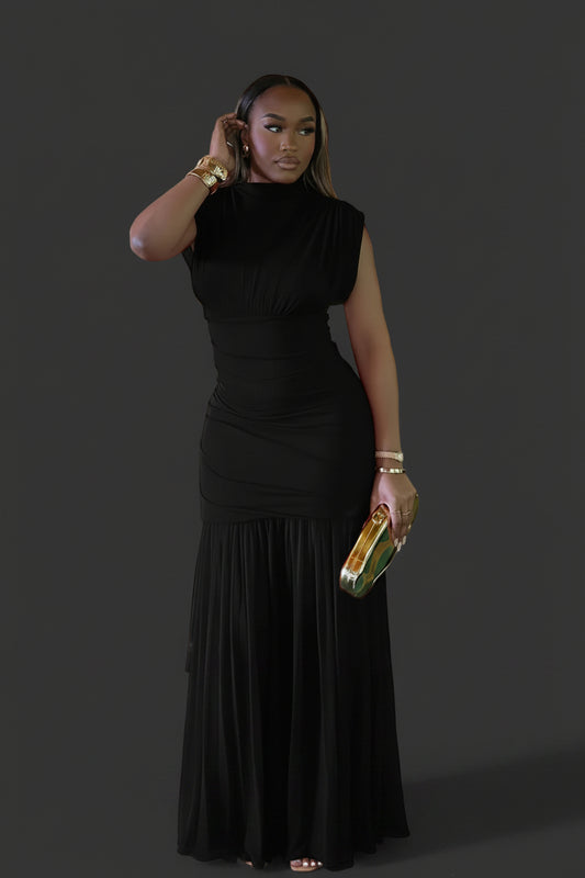 Tara Stretchy Mesh Ruched Maxi Evening Dress