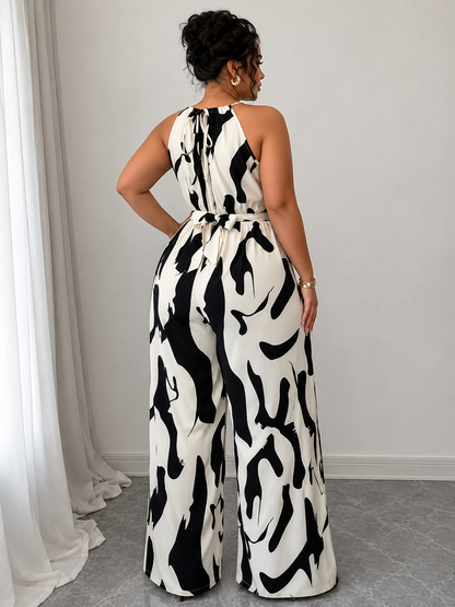 June Sleeveless Water Mark Drawstring Waist Jumpsuit