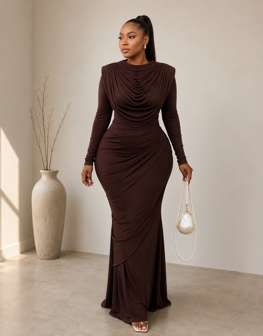 Sugar Rush Mesh  Draped Maxi Dress