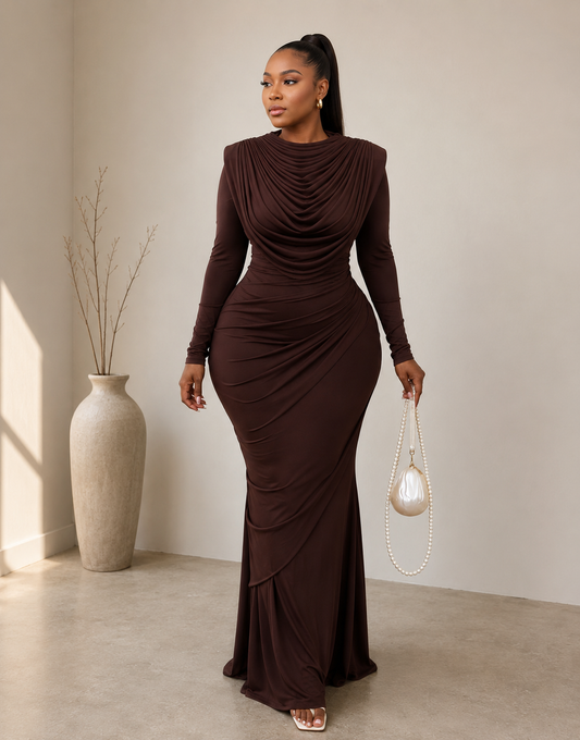 Sugar Rush Mesh  Draped Maxi Dress