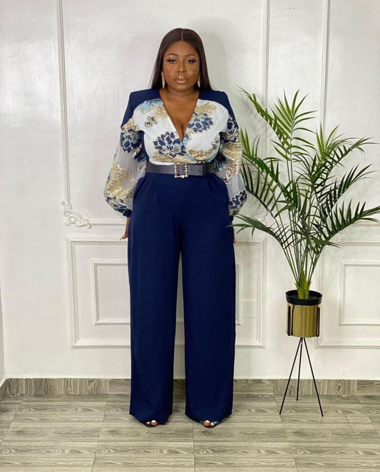 Damask Sleeves Jumpsuit